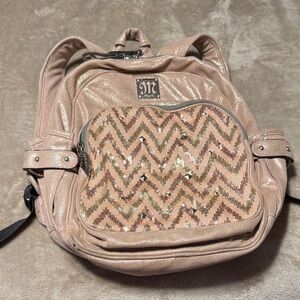 Miss Me Shiny Beige and Gold Backpack